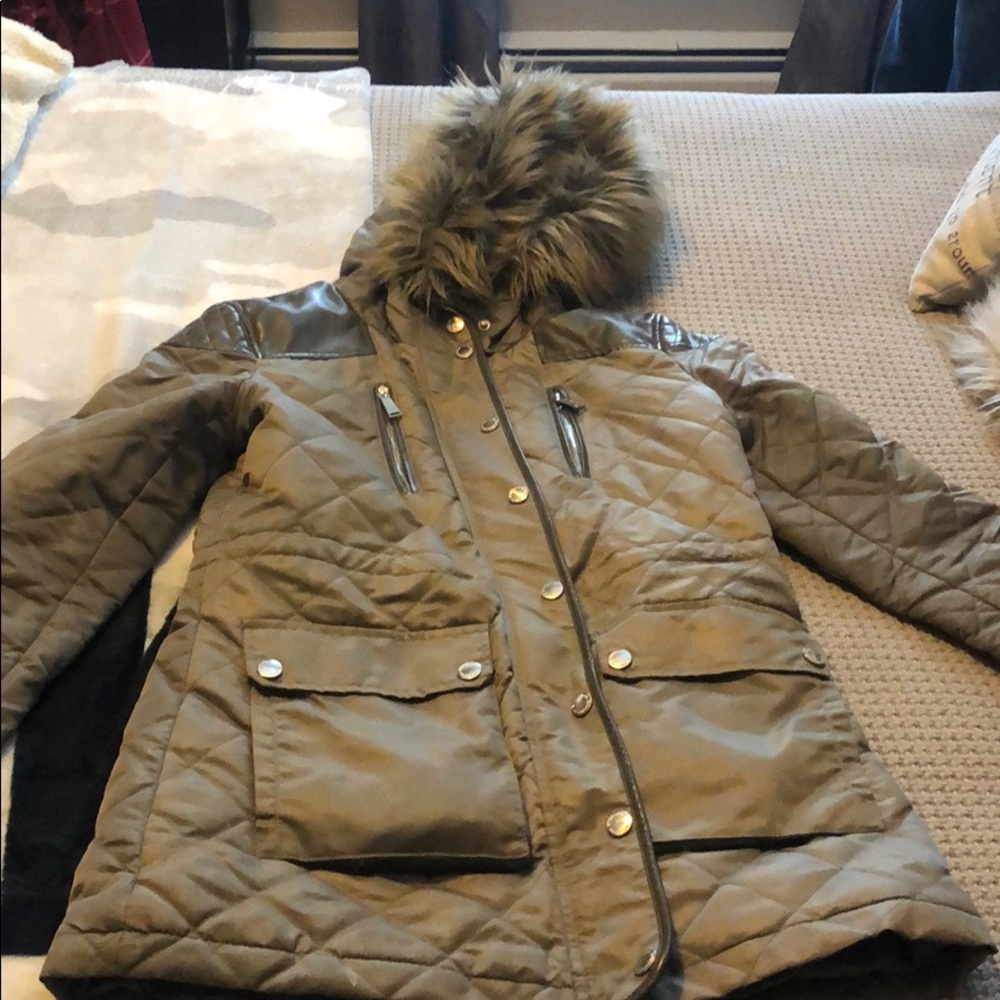 BCBGeneration grey jacket with faux fur hood